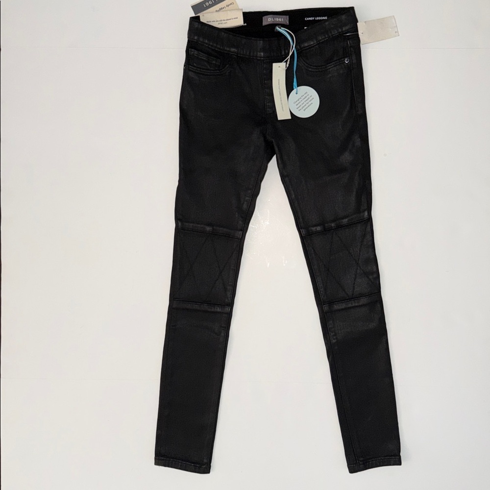 DL1961 Candy Hail Moto Coated Leggings Faux Leather Pull On Elastic Waist NWT 12